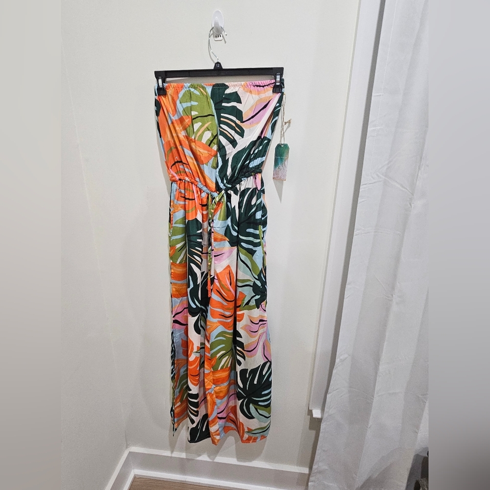 True Destinations Strapless Tropical Maxi Dress Medium NWT